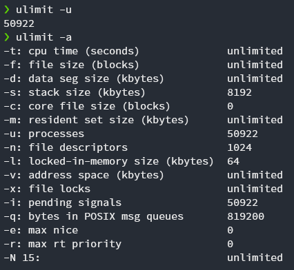 Ejecución comando ulimit -a